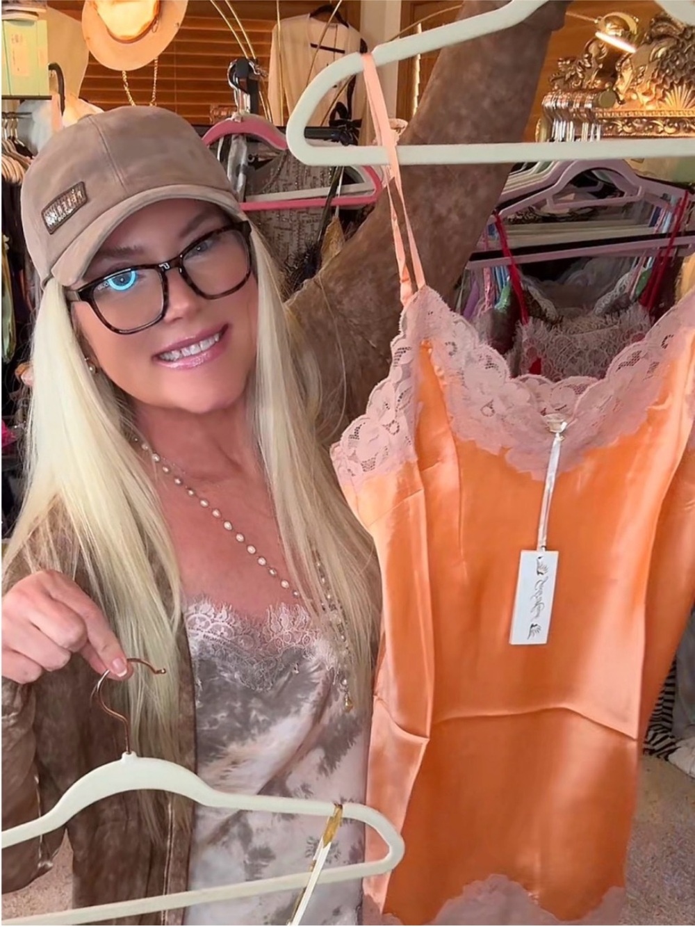 Gold Hawk Luxury Silk Cami In Sorbet w/ Nude Lace Detail, 
$89 $220
